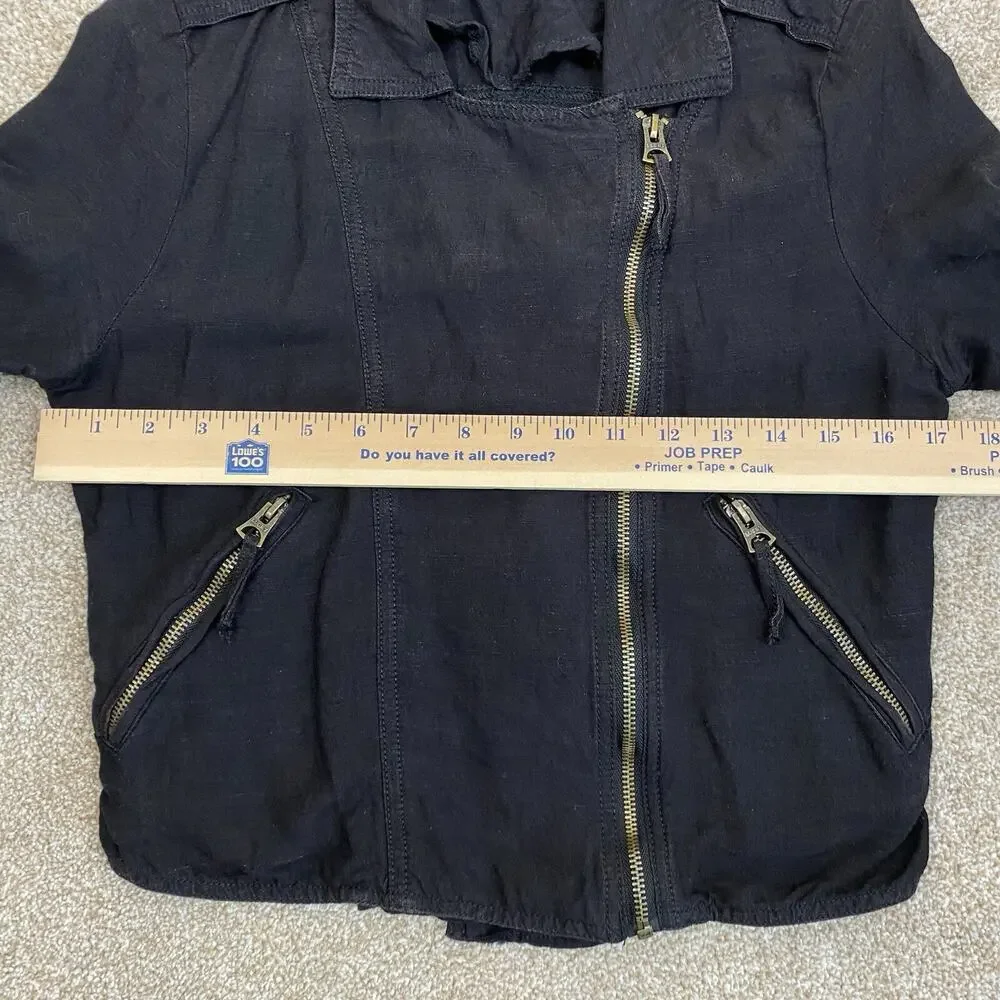 Lucky Brand Womens Linen Blend Moto Biker Jacket Black Sz S Grunge Streetwear - Picture 10 of 11